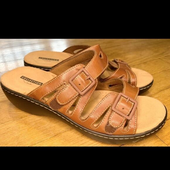 COLLECTION BY CLARKS WOMEN'S LEATHER WEDGES SANDALS - Picture 1 of 14